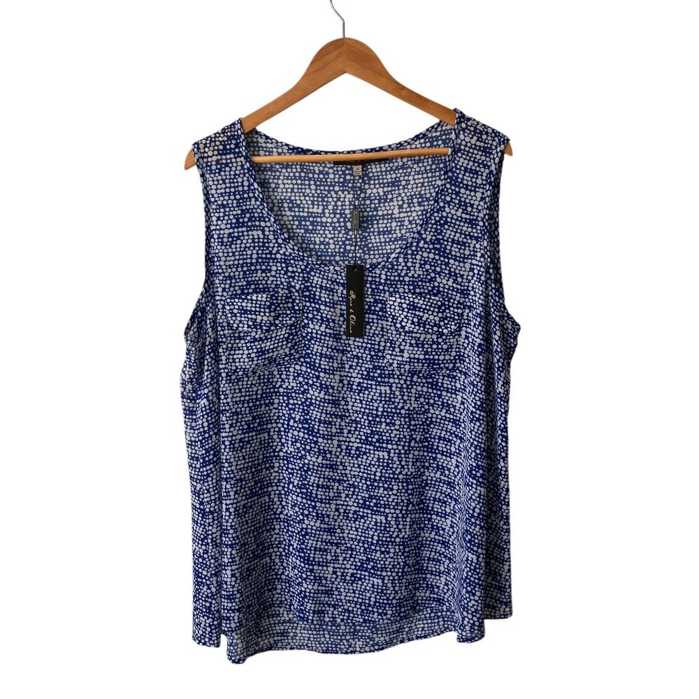 Rose & Olive Women's Plus Size Blue & White Polka Dot Sleeveless Blouse, NWT